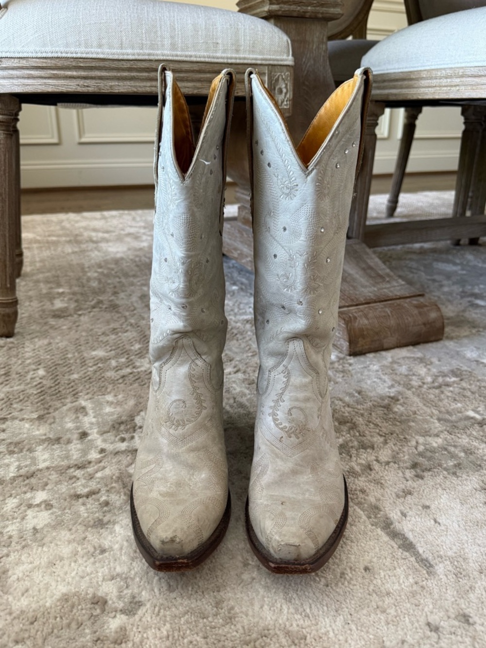 Jack’s White Western Embroidered Leather Cowboy Boots - Picture 2 of 9